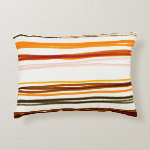 Geometric stripes, orange watercolor illustration decorative cushion