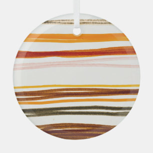 Geometric stripes, orange watercolor illustration glass tree decoration