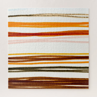 Geometric stripes, orange watercolor illustration jigsaw puzzle
