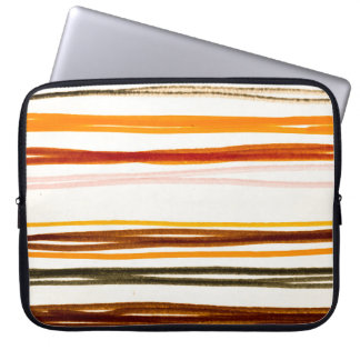 Geometric stripes, orange watercolor illustration laptop sleeve