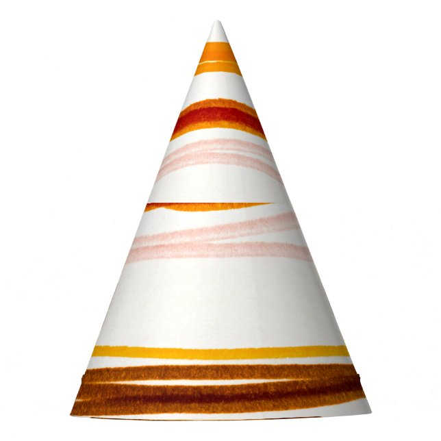 Geometric stripes, orange watercolor illustration party hat (Front)