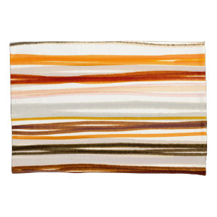 Geometric stripes, orange watercolor illustration pillowcase
