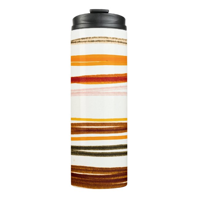 Geometric stripes, orange watercolor illustration thermal tumbler (Front)