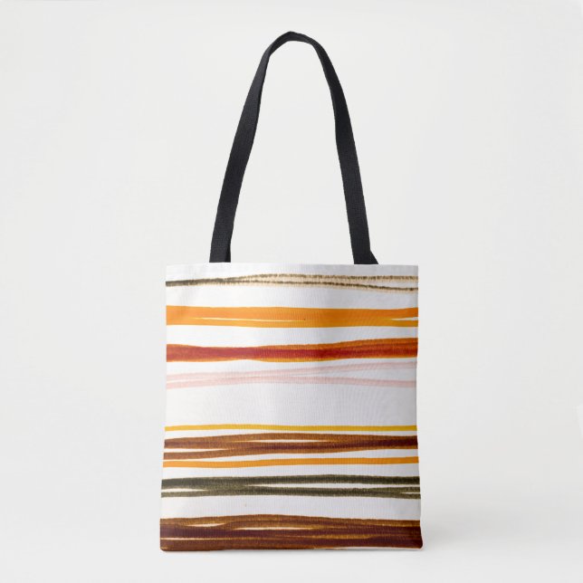 Geometric stripes, orange watercolor illustration tote bag (Front)