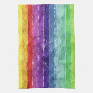 Geometric Stripes Watercolor Tea Towel