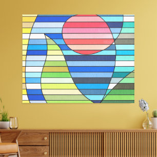 Geometric Stripes with Red Circle and Green Curves Canvas Print