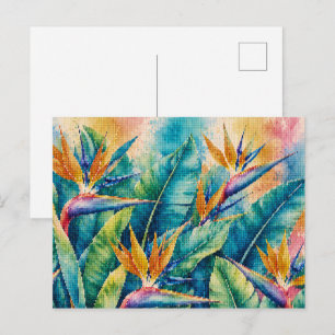 Geometric Style Birds of Paradise Tropical Botanic Postcard