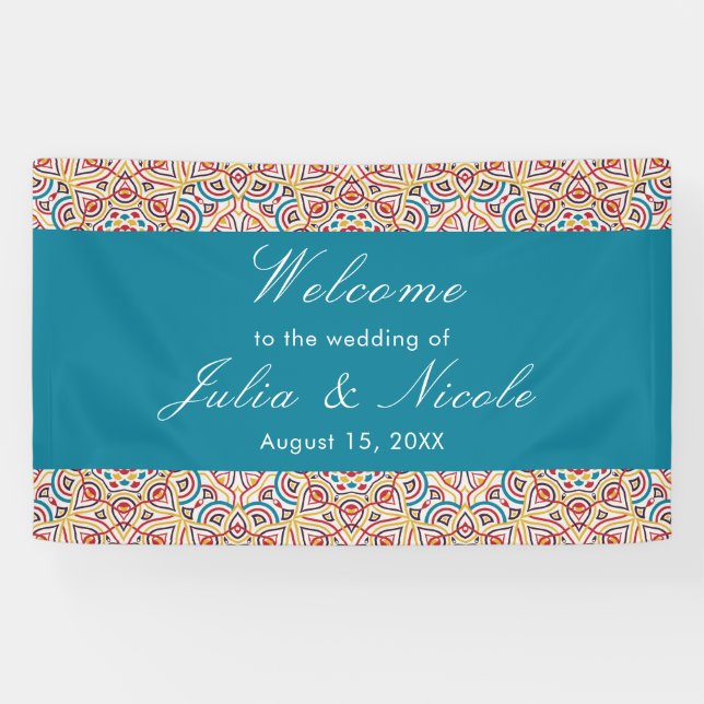 Geometric Style Sparkles Copper Metallic Wedding Banner (Horizontal)