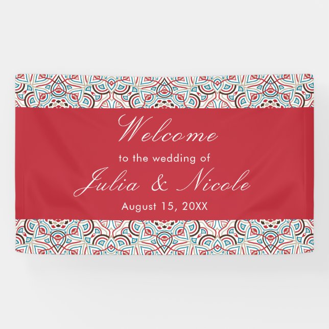 Geometric Style Sparkles Copper Metallic Wedding Banner (Horizontal)