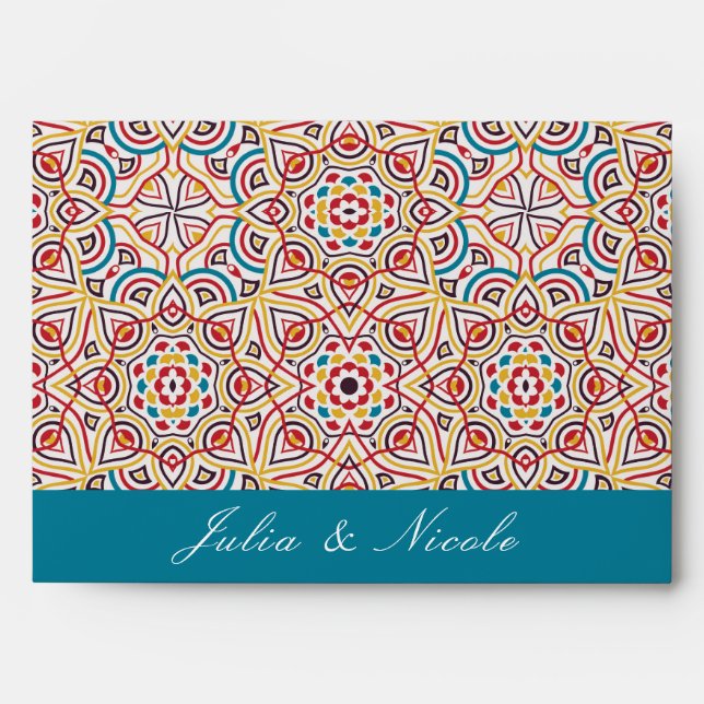 Geometric Style Sparkles Copper Metallic Wedding Envelope (Front)