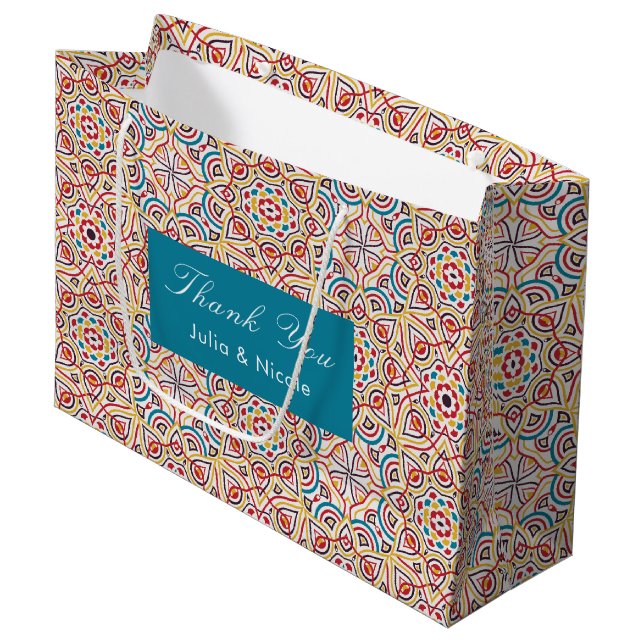 Geometric Style Sparkles Copper Metallic Wedding Large Gift Bag (Front Angled)