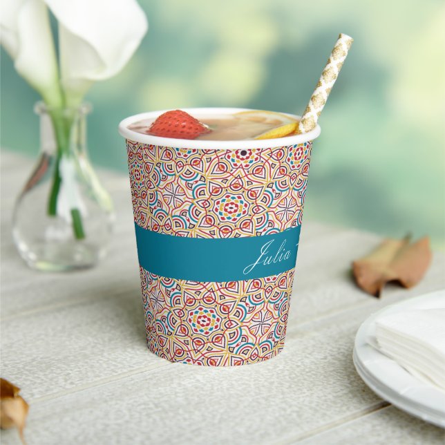Geometric Style Sparkles Copper Metallic Wedding Paper Cups (Insitu)