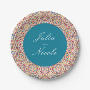 Geometric Style Sparkles Copper Metallic Wedding Paper Plate
