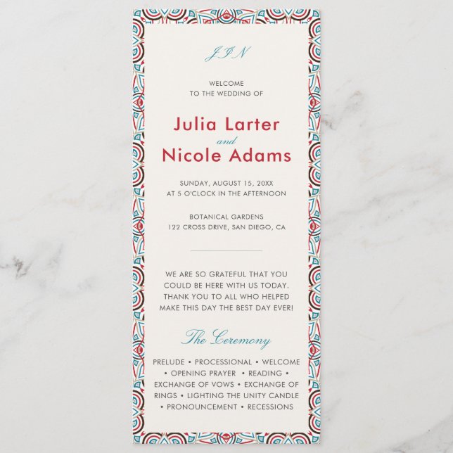 Geometric Style Sparkles Copper Metallic Wedding Programme (Front)