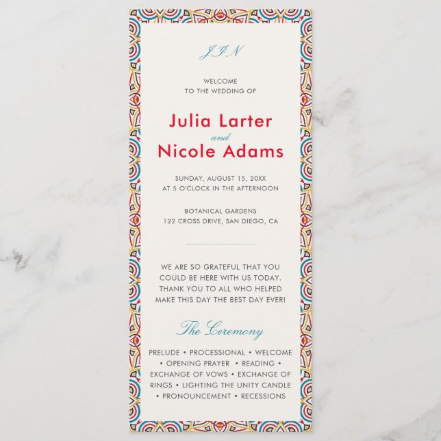 Geometric Style Sparkles Copper Metallic Wedding Programme (Front)
