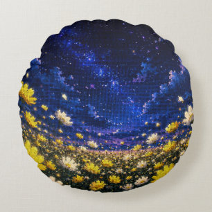 Geometric Style Starry Night Cosmos Landscape Round Cushion
