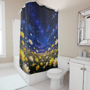 Geometric Style Starry Night Cosmos Landscape Shower Curtain