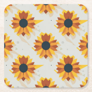 Geometric Style Sunflower Pattern Square Paper Coaster