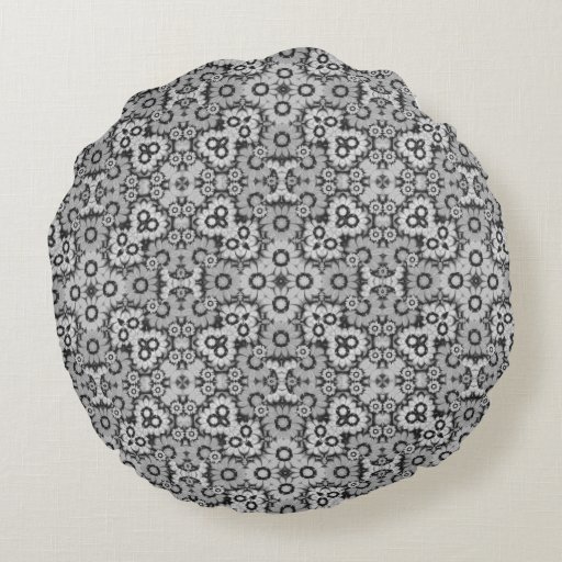 Image of Geometric Stylised Floral Pattern Round Cushion