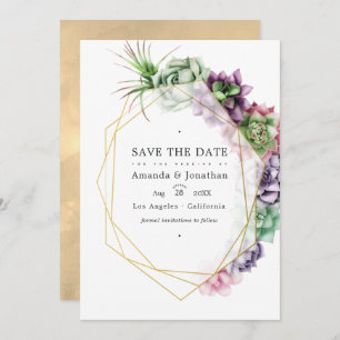 Geometric Succulents Herbarium Garden Wedding  Save The Date