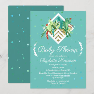 Geometric Succulents Terrarium Cactus Baby Shower Invitation