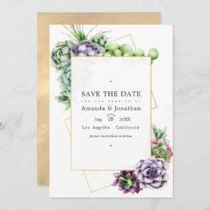 Geometric Succulents Wedding Photo Save The Date