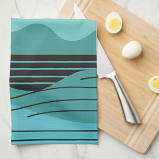 Geometric Sun Mountain Abstract with Tribal Border Tea Towel