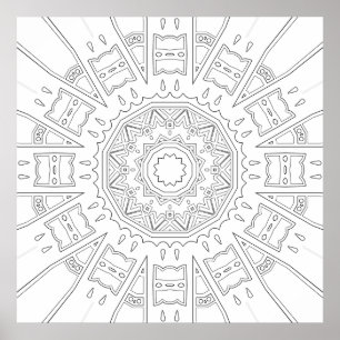 Geometric Sunburst Mandala with Layered Motifs Poster