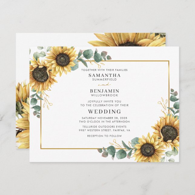 Geometric Sunflower Eucalyptus Wedding Invitation (Front/Back)