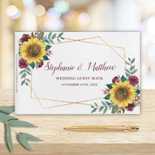 Geometric Sunflower Floral Watercolor Wedding Guest Book