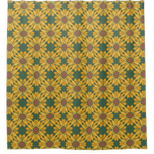 Geometric Sunflower Patterns on Dark Green  Shower Curtain