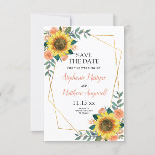 Geometric Sunflower Peach Rose Wedding Save The Date