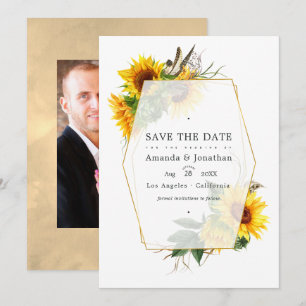 Geometric Sunflower Rustic Barn Country Wedding Save The Date