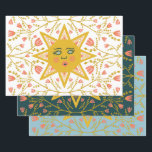 Geometric Suns Vines FLowers Pink Blue Green Wrapping Paper Sheet<br><div class="desc">Hope you like this hand made paper variety pack.  Check out my shop for lots more colours and patterns and let me know if you'd like something customised.</div>
