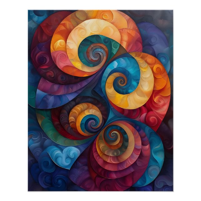 Geometric Swirls Digital Art Design Poster (Front)