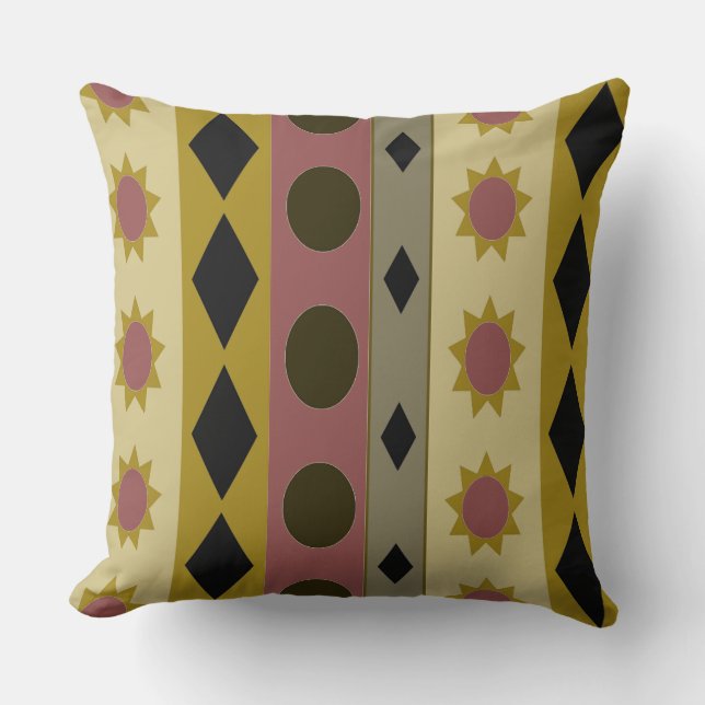 Geometric Symbols Stripes on Custom Colour Cushion (Front)