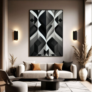 Geometric Symphony in Black and White Poster
