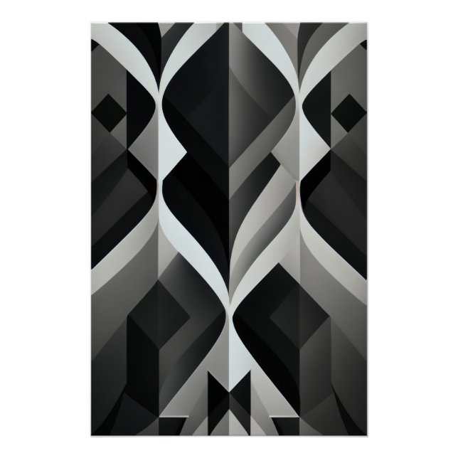 Geometric Symphony in Black and White Poster (Front)