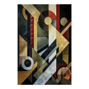 Geometric Symphony in Terracotta and Black  Poster