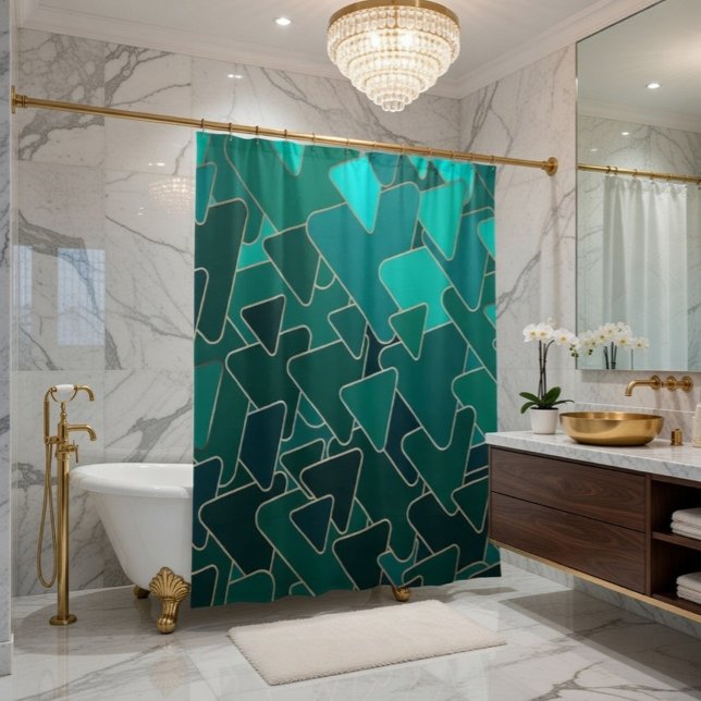Geometric Teal and Gold Shower Curtain (Creator Uploaded)