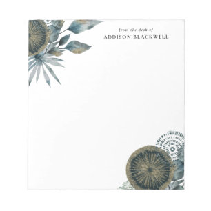 Geometric Teal Blue Gold Leaves From The Desk Of Notepad