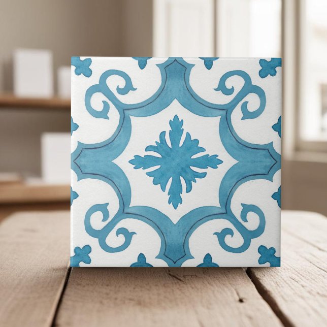 Geometric teal blue moroccan mediterranean style tile (Creator Uploaded)