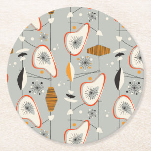 Geometric Teal & Blue Pattern Round Paper Coaster