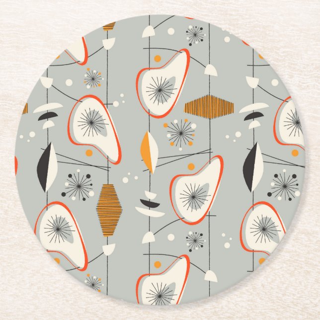 Geometric Teal & Blue Pattern Round Paper Coaster (Front)