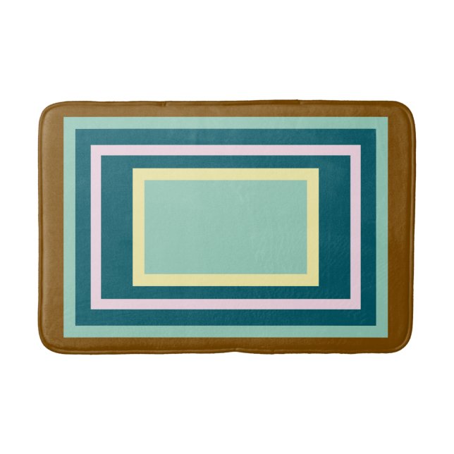 Geometric Teal Brown Pink Bath Mat (Front)