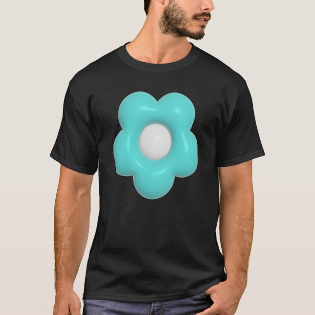 Geometric Teal Jelly Daisy Flower T-Shirt (Front)