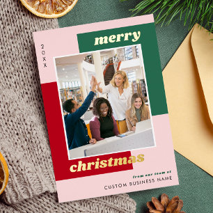 Geometric Team Photo Custom Foil Holiday Card