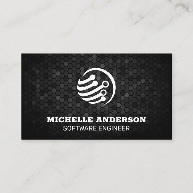 Geometric | Tech Circuit Globe Business Card (Front)