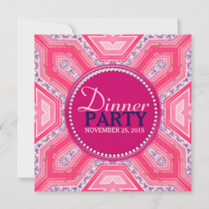 Geometric Tech Pink Lilac Dinner Party Invitation