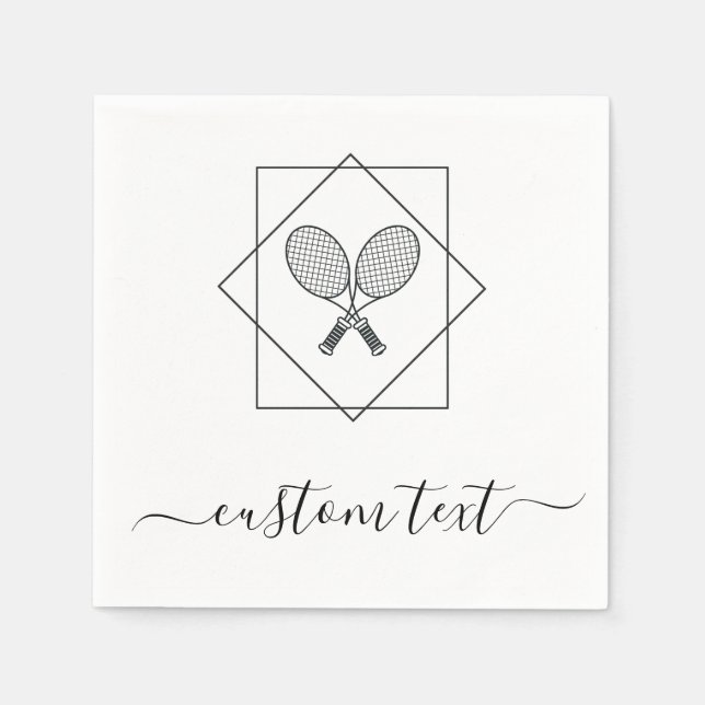 Geometric Tennis Rackets Vintage Retro Black White Napkin (Front)